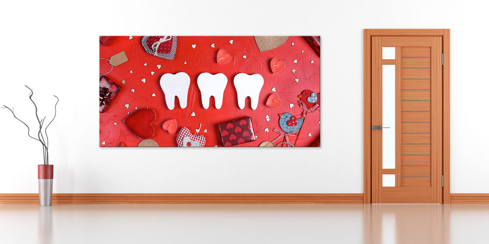 Diş Klinikleri İçin Kalpli Diş Temalı Duvar Dekoru 7881