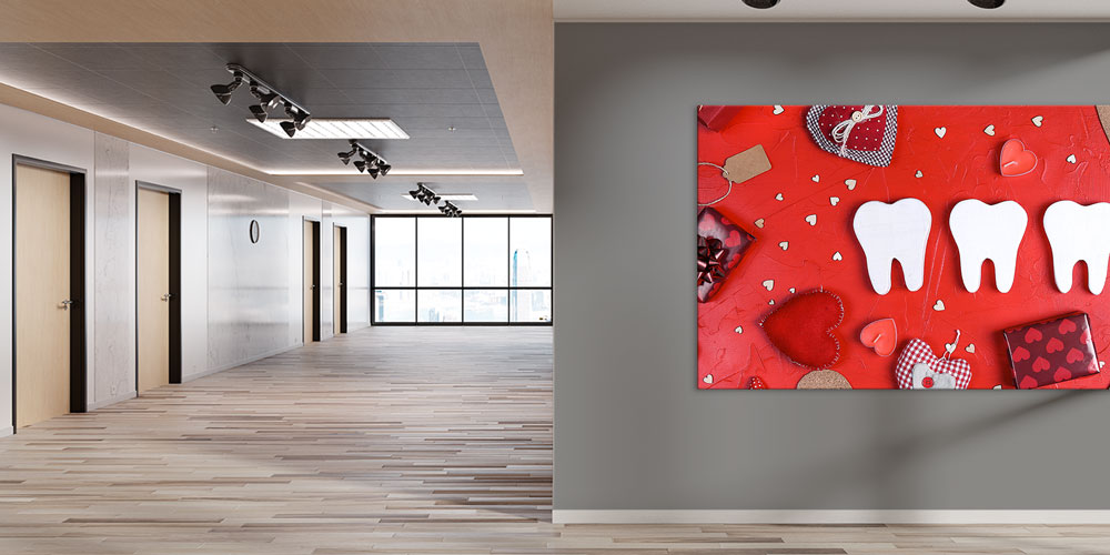 Diş Klinikleri İçin Kalpli Diş Temalı Duvar Dekoru 7881