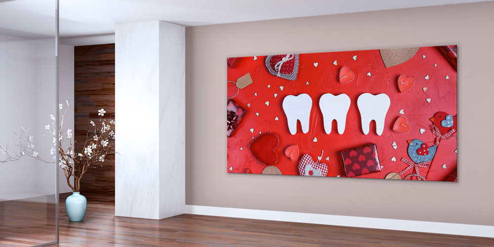 Diş Klinikleri İçin Kalpli Diş Temalı Duvar Dekoru 7881