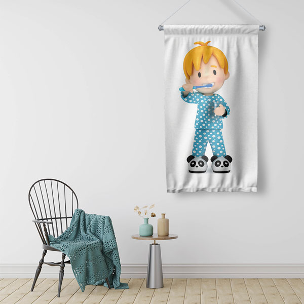 Diş Fırçalayan Çocuk Desenli Duvar Flaması 6046