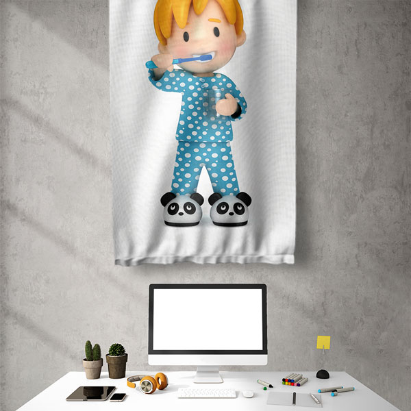 Diş Fırçalayan Çocuk Desenli Duvar Flaması 6046