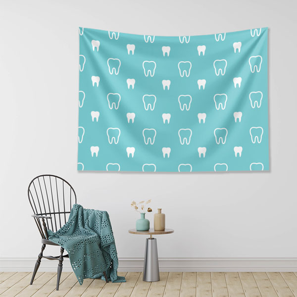 dental-wall-art-decor-6020-01 Mavi Zemin Üzerinde Diş Desenli Duvar Örtüsü Dekoratif Kumaş Baskı 6020