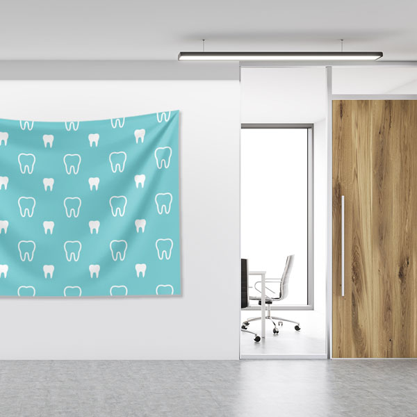 dental-wall-art-decor-6020-04 Mavi Zemin Üzerinde Diş Desenli Duvar Örtüsü Dekoratif Kumaş Baskı 6020