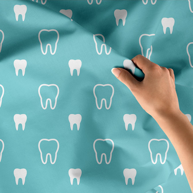 dental-wall-art-decor-6020-05 Mavi Zemin Üzerinde Diş Desenli Duvar Örtüsü Dekoratif Kumaş Baskı 6020