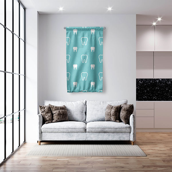 dental-wall-banner-6038-01 Diş Klinikleri İçin Mavi Arka Planlı Diş Desenli Duvar Flaması 6038