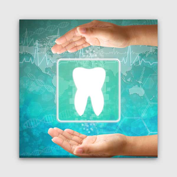 Diş Sağlığı Sembolü ve Eller Temalı Kare Kanvas Duvar Tablosu – 1167