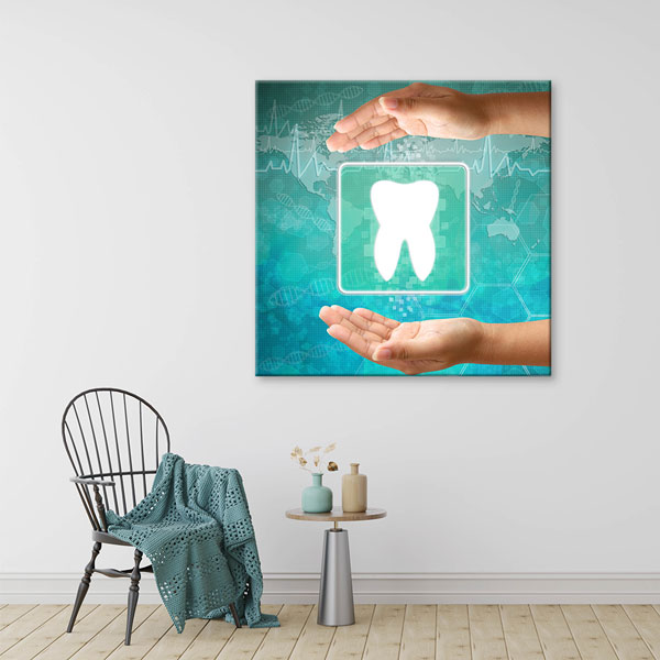 Diş Sağlığı Sembolü ve Eller Temalı Kare Kanvas Duvar Tablosu – 1167