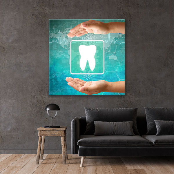 Diş Sağlığı Sembolü ve Eller Temalı Kare Kanvas Duvar Tablosu – 1167