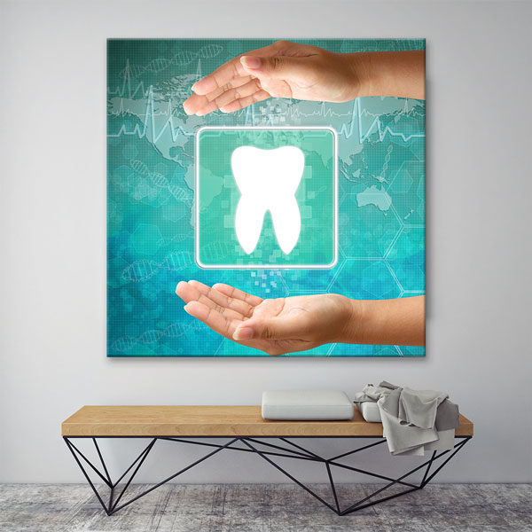 Diş Sağlığı Sembolü ve Eller Temalı Kare Kanvas Duvar Tablosu – 1167