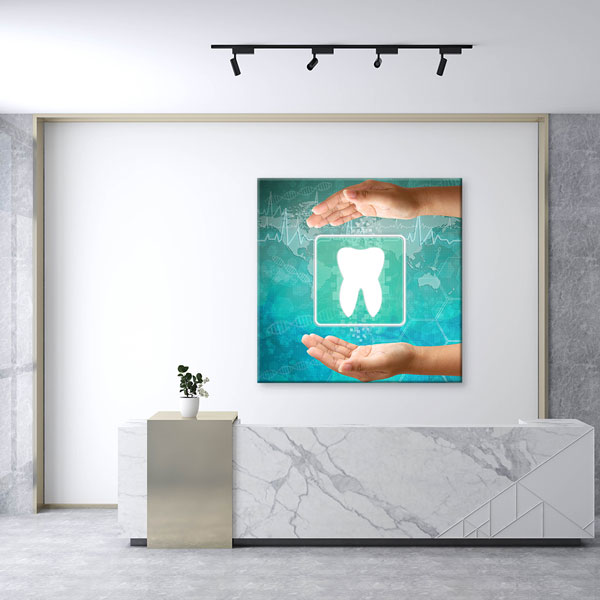 Diş Sağlığı Sembolü ve Eller Temalı Kare Kanvas Duvar Tablosu – 1167