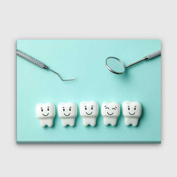 dental-wall-decor-5984-00 Sevimli Diş Karakterleri ve Dental Aletler Temalı Kanvas Duvar Tablosu – 5984