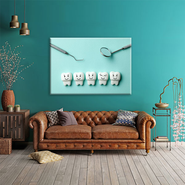 Sevimli Diş Karakterleri ve Dental Aletler Temalı Kanvas Duvar Tablosu – 5984