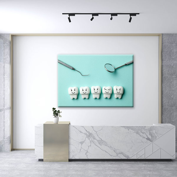 Sevimli Diş Karakterleri ve Dental Aletler Temalı Kanvas Duvar Tablosu – 5984
