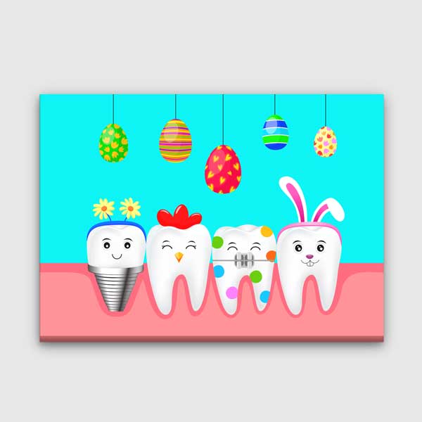 dental-wall-decor-5986-00 Sevimli Karakterli Dişler Temalı Kanvas Duvar Tablosu – 5986