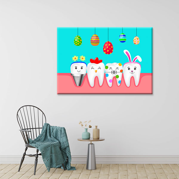 Sevimli Karakterli Dişler Temalı Kanvas Duvar Tablosu – 5986