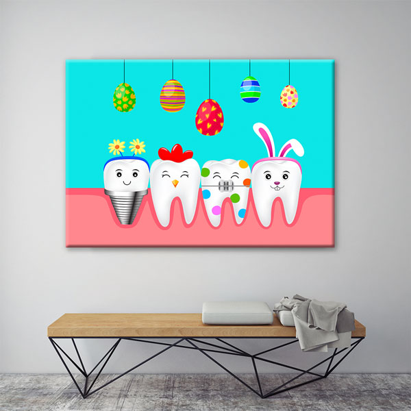 Sevimli Karakterli Dişler Temalı Kanvas Duvar Tablosu – 5986