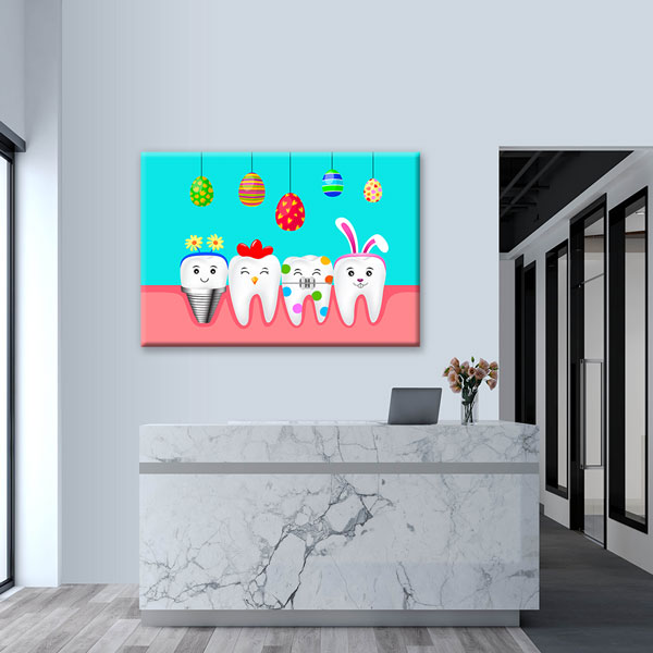 Sevimli Karakterli Dişler Temalı Kanvas Duvar Tablosu – 5986