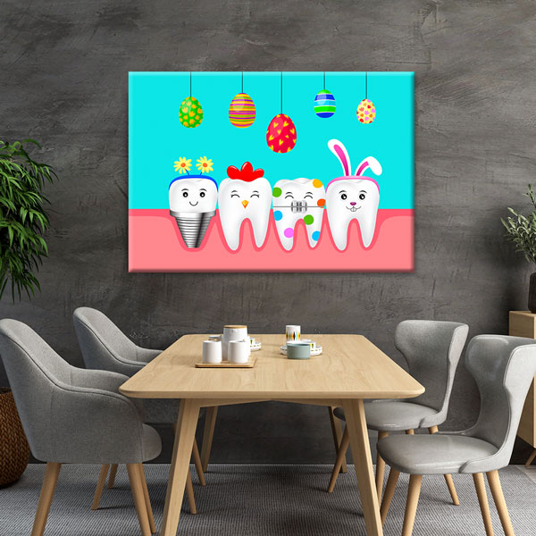 Sevimli Karakterli Dişler Temalı Kanvas Duvar Tablosu – 5986