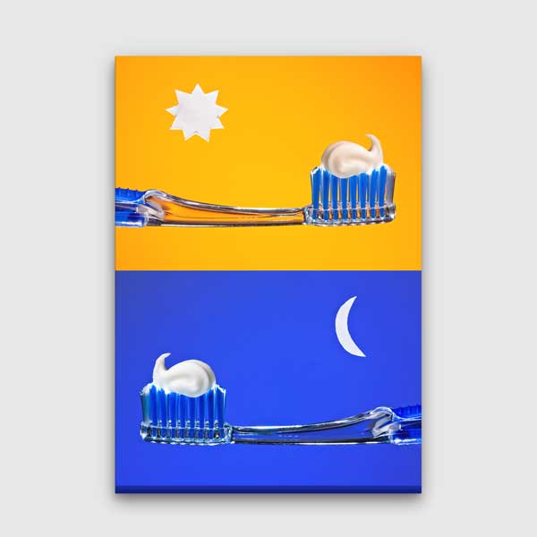 dental-wall-decor-5992-00 Diş Klinikleri İçin Gece ve Gündüz Diş Fırçalama Kanvas Tablo – 5992