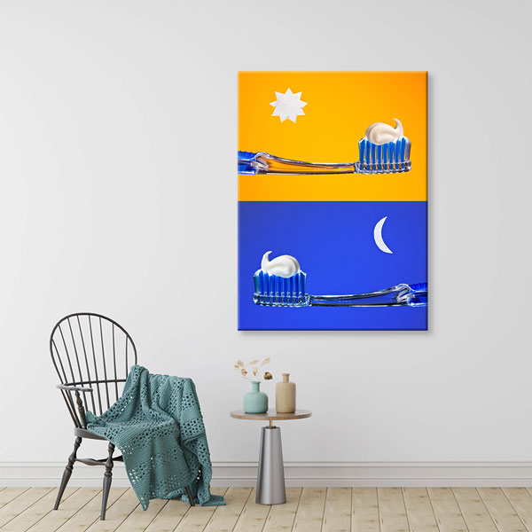 Diş Klinikleri İçin Gece ve Gündüz Diş Fırçalama Kanvas Tablo – 5992