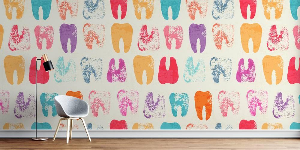 Renkli Diş Desenli Duvar Kağıdı - Diş Kliniği Dekoru 6002