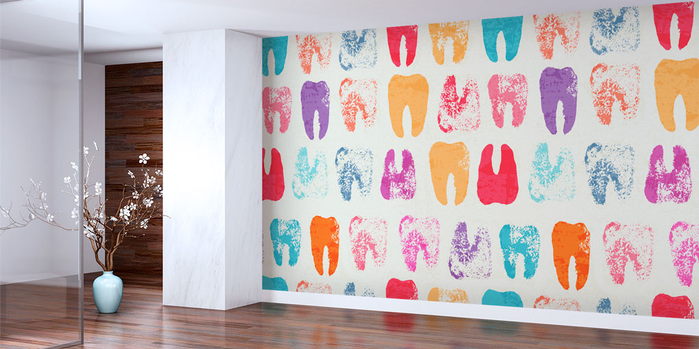 Renkli Diş Desenli Duvar Kağıdı - Diş Kliniği Dekoru 6002