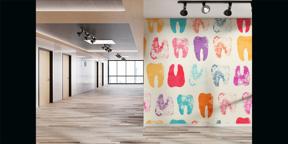 Renkli Diş Desenli Duvar Kağıdı - Diş Kliniği Dekoru 6002