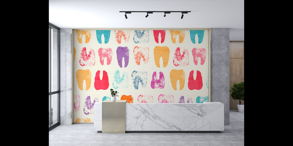 Renkli Diş Desenli Duvar Kağıdı - Diş Kliniği Dekoru 6002