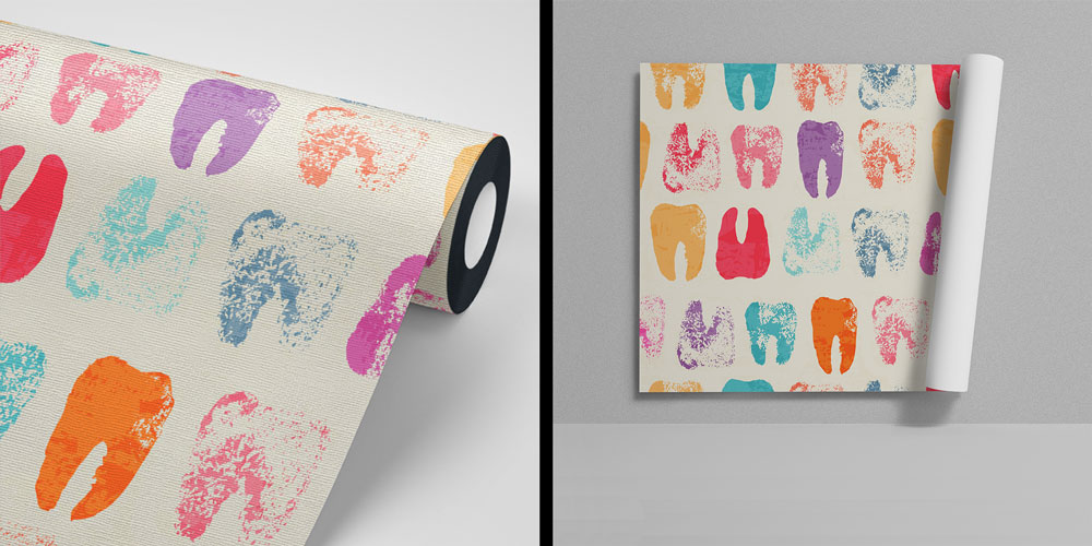 Renkli Diş Desenli Duvar Kağıdı - Diş Kliniği Dekoru 6002