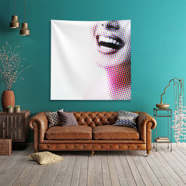 Pop Art Gülüş Tasarımlı Duvar Örtüsü Dekoratif Kumaş Baskı 6022