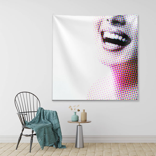 Pop Art Gülüş Tasarımlı Duvar Örtüsü Dekoratif Kumaş Baskı 6022