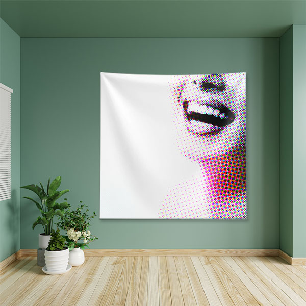 Pop Art Gülüş Tasarımlı Duvar Örtüsü Dekoratif Kumaş Baskı 6022