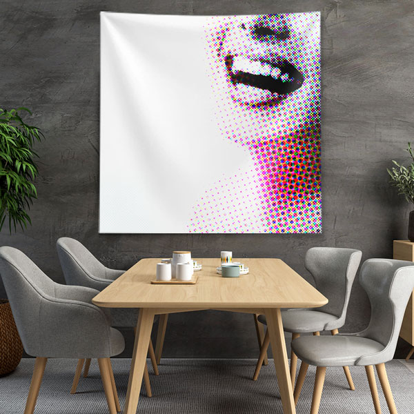 Pop Art Gülüş Tasarımlı Duvar Örtüsü Dekoratif Kumaş Baskı 6022