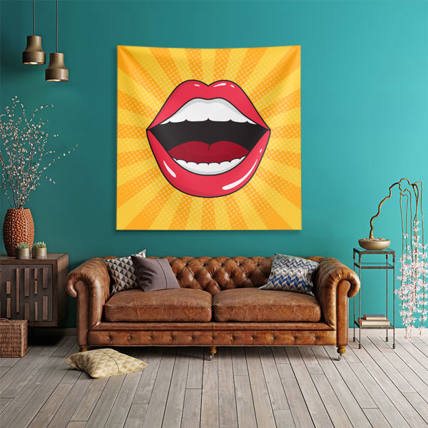 dental-wall-decor-6023-00 Pop Art Dudak Tasarımlı Duvar Örtüsü Dekoratif Kumaş Baskı 6023