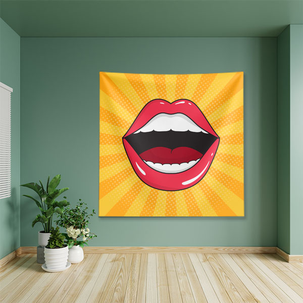 dental-wall-decor-6023-02 Pop Art Dudak Tasarımlı Duvar Örtüsü Dekoratif Kumaş Baskı 6023