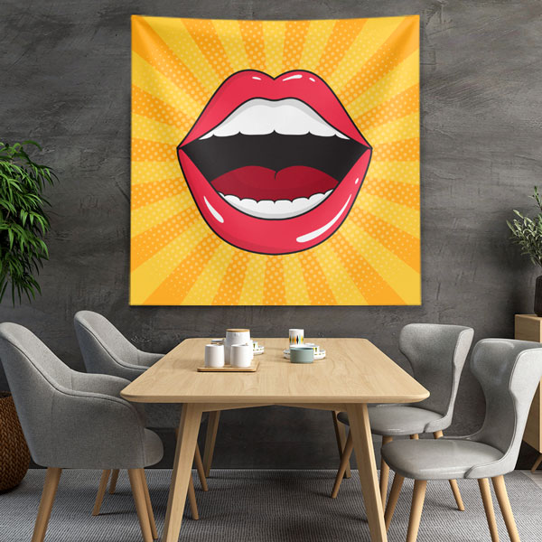 dental-wall-decor-6023-03 Pop Art Dudak Tasarımlı Duvar Örtüsü Dekoratif Kumaş Baskı 6023