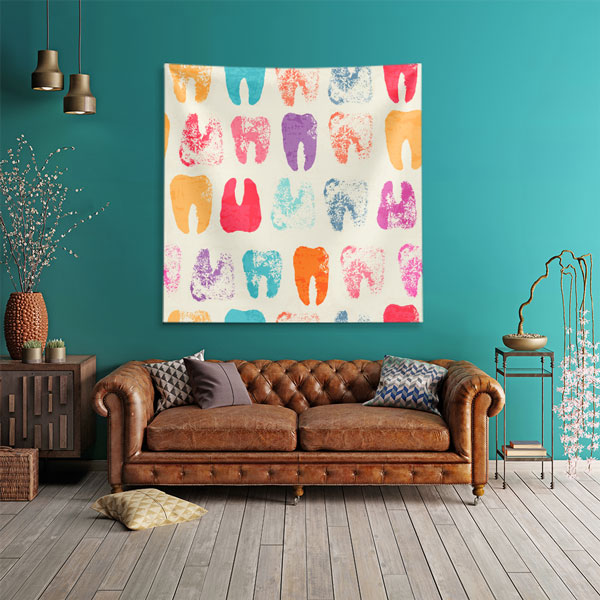 Renkli Diş Figürleri Sanatsal Duvar Örtüsü Dekoratif Kumaş Baskı 6024
