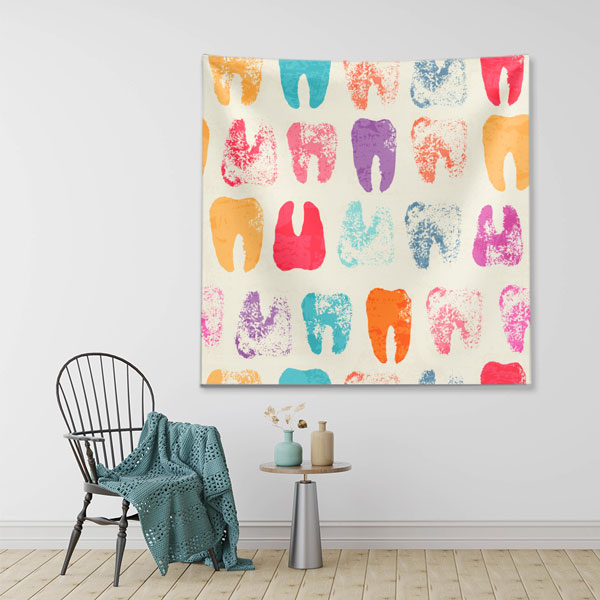 Renkli Diş Figürleri Sanatsal Duvar Örtüsü Dekoratif Kumaş Baskı 6024