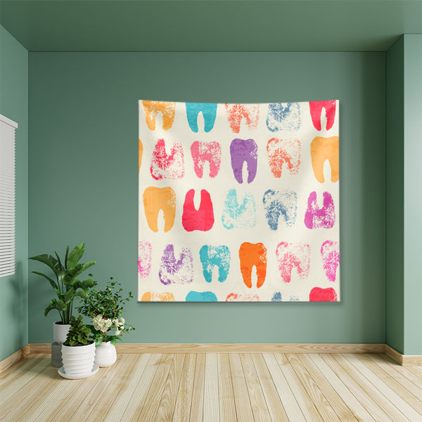 Renkli Diş Figürleri Sanatsal Duvar Örtüsü Dekoratif Kumaş Baskı 6024