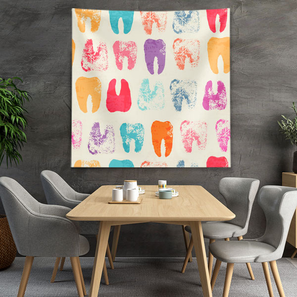 Renkli Diş Figürleri Sanatsal Duvar Örtüsü Dekoratif Kumaş Baskı 6024