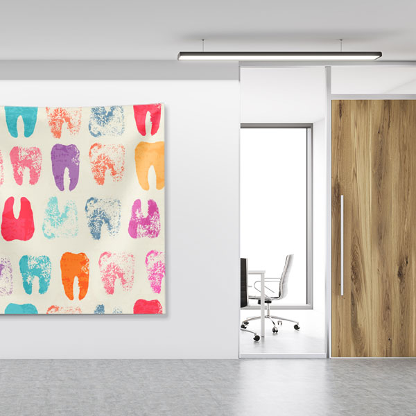 Renkli Diş Figürleri Sanatsal Duvar Örtüsü Dekoratif Kumaş Baskı 6024