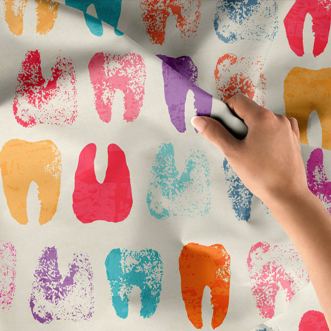 Renkli Diş Figürleri Sanatsal Duvar Örtüsü Dekoratif Kumaş Baskı 6024