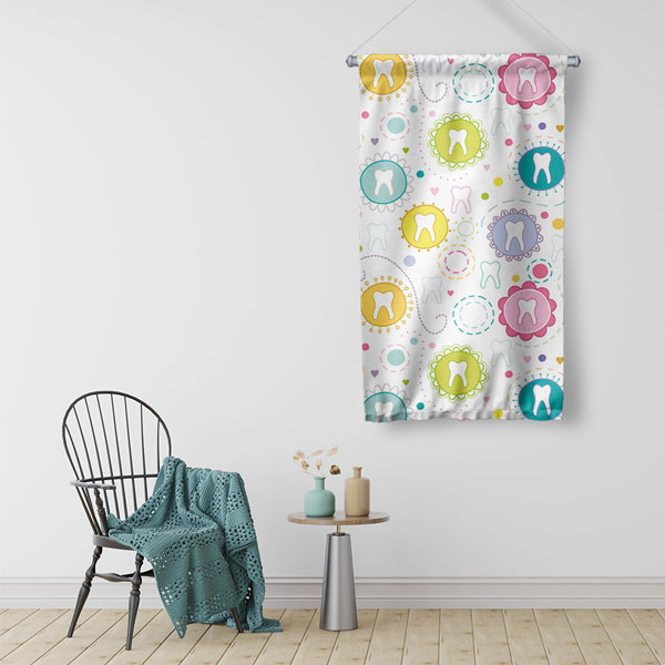 Diş Klinikleri İçin Renkli Diş Motifli Duvar Flaması 6033