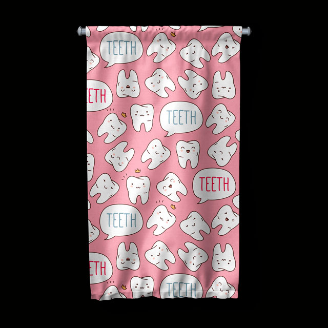 Diş Klinikleri İçin Pembe Desenli Diş Temalı Duvar Flaması 6036