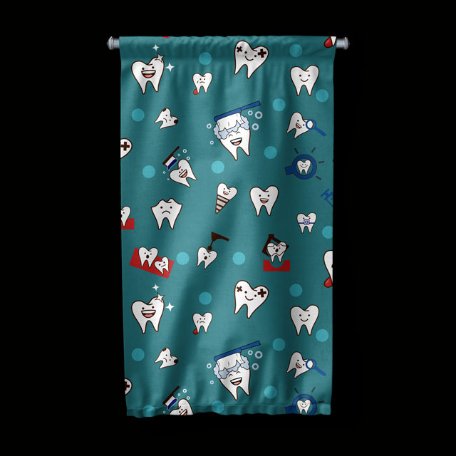 Diş Klinikleri İçin Mavi Desenli Diş İllüstrasyonlu Duvar Flaması 6037