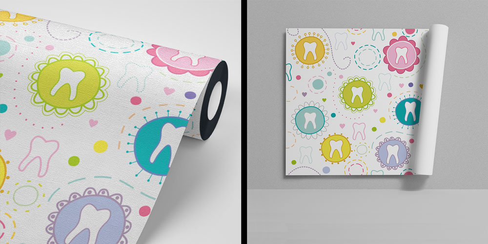 Diş Klinikleri için Renkli Desenli Diş Temalı Duvar Kağıdı 2501