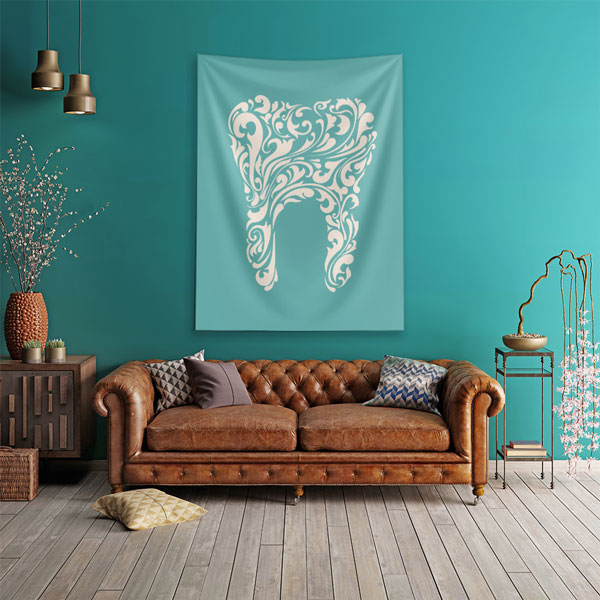 Sanatsal Desenli Diş Figürü Duvar Örtüsü Dekoratif Kumaş Baskı 6027