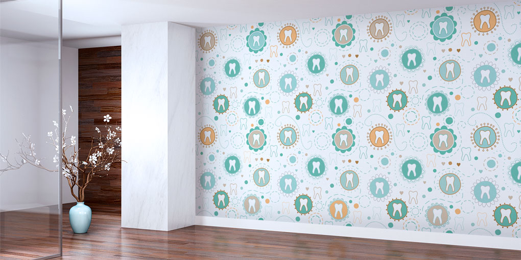 dental-wall-paper-2502-01 Diş Klinikleri İçin Renkli Desenli Duvar Kağıdı 2502