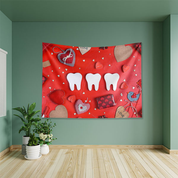 dental-wall-tapestry-6006-02 Diş Klinikleri Duvar Örtüsü Kırmızı Tasarım 6006