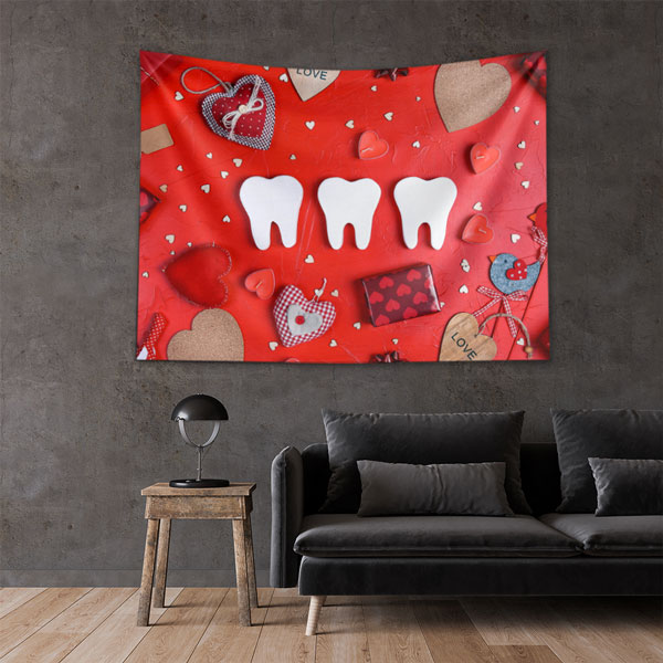 dental-wall-tapestry-6006-03 Diş Klinikleri Duvar Örtüsü Kırmızı Tasarım 6006